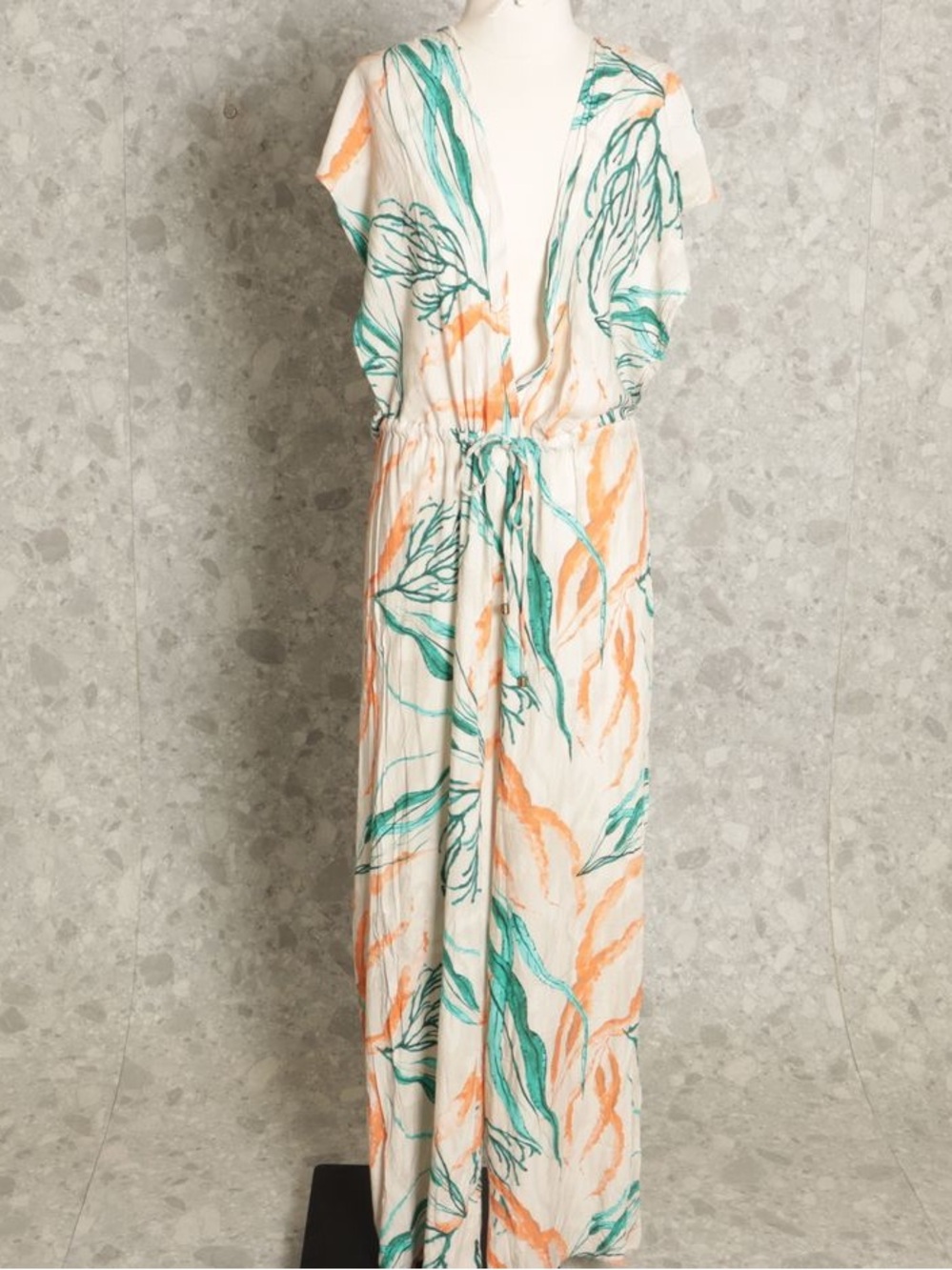 Women's Cream Floral Print Jumpsuit with Drawstring Waist